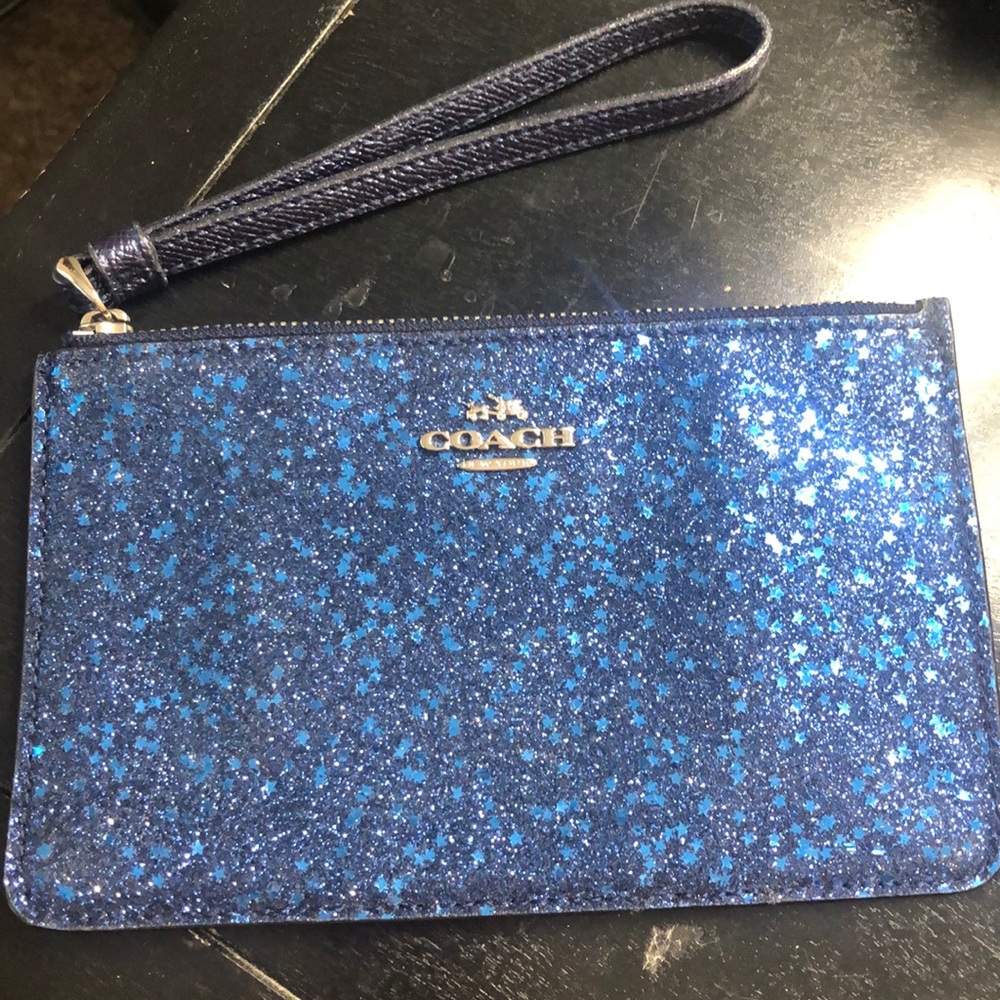 Blue glitter coach wristlet